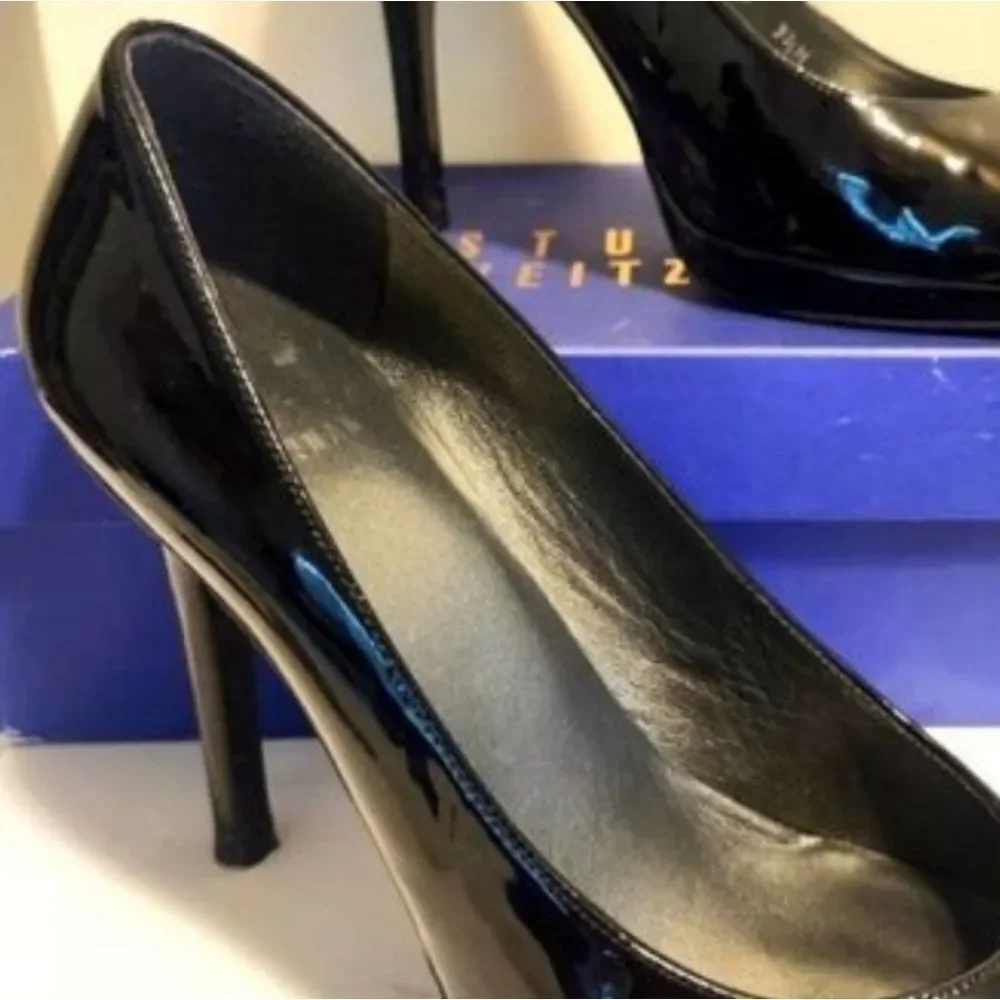 Stuart Weitzman Classic Black Patent Leather Stiletto Heel Pumps sz.7.5 Ret $445